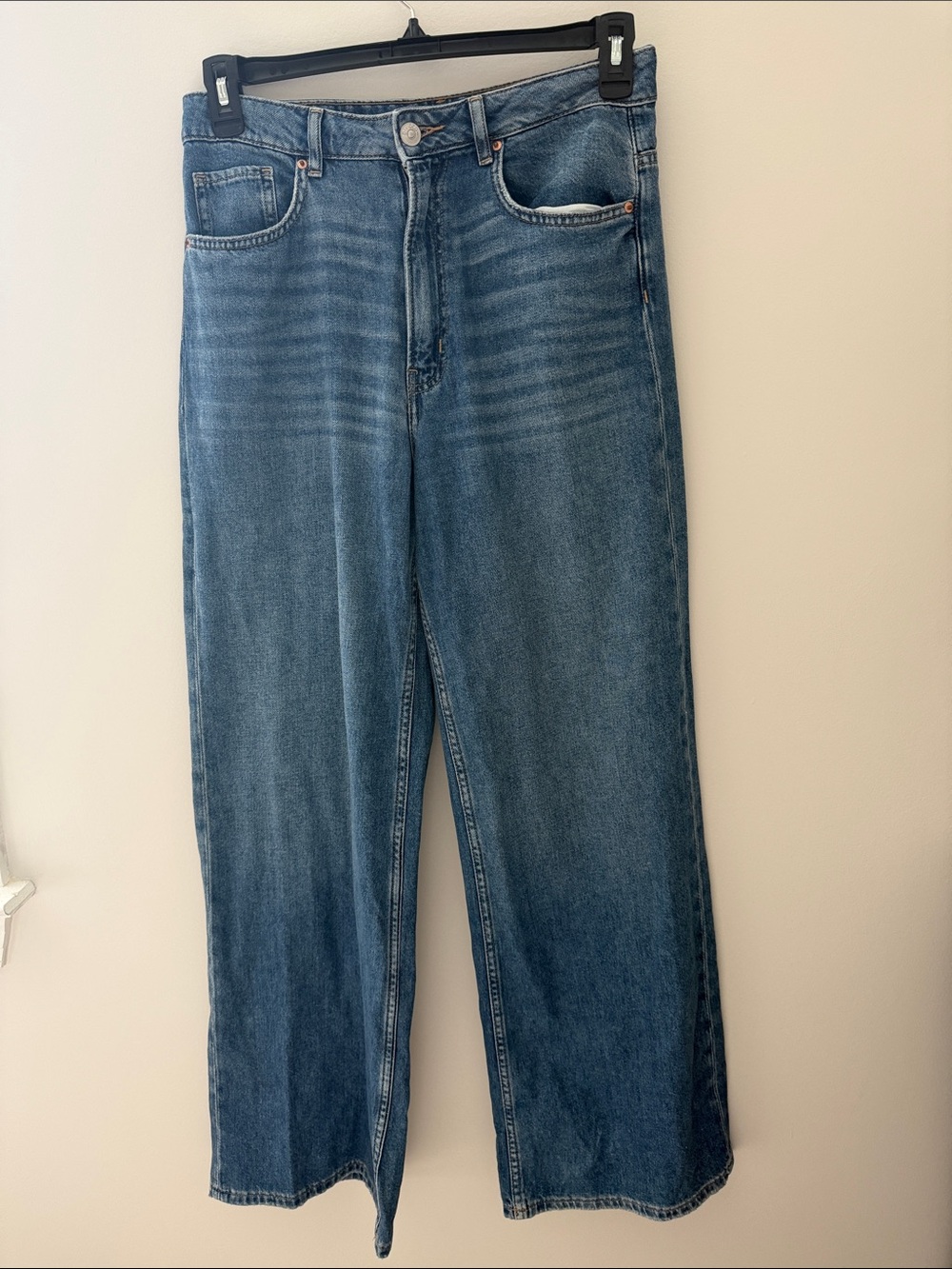 H&M Wide-Leg Flare Jeans in Blue Wash